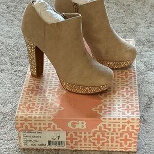 Gianni Bini Tan Heeled Boots with Gold Accents